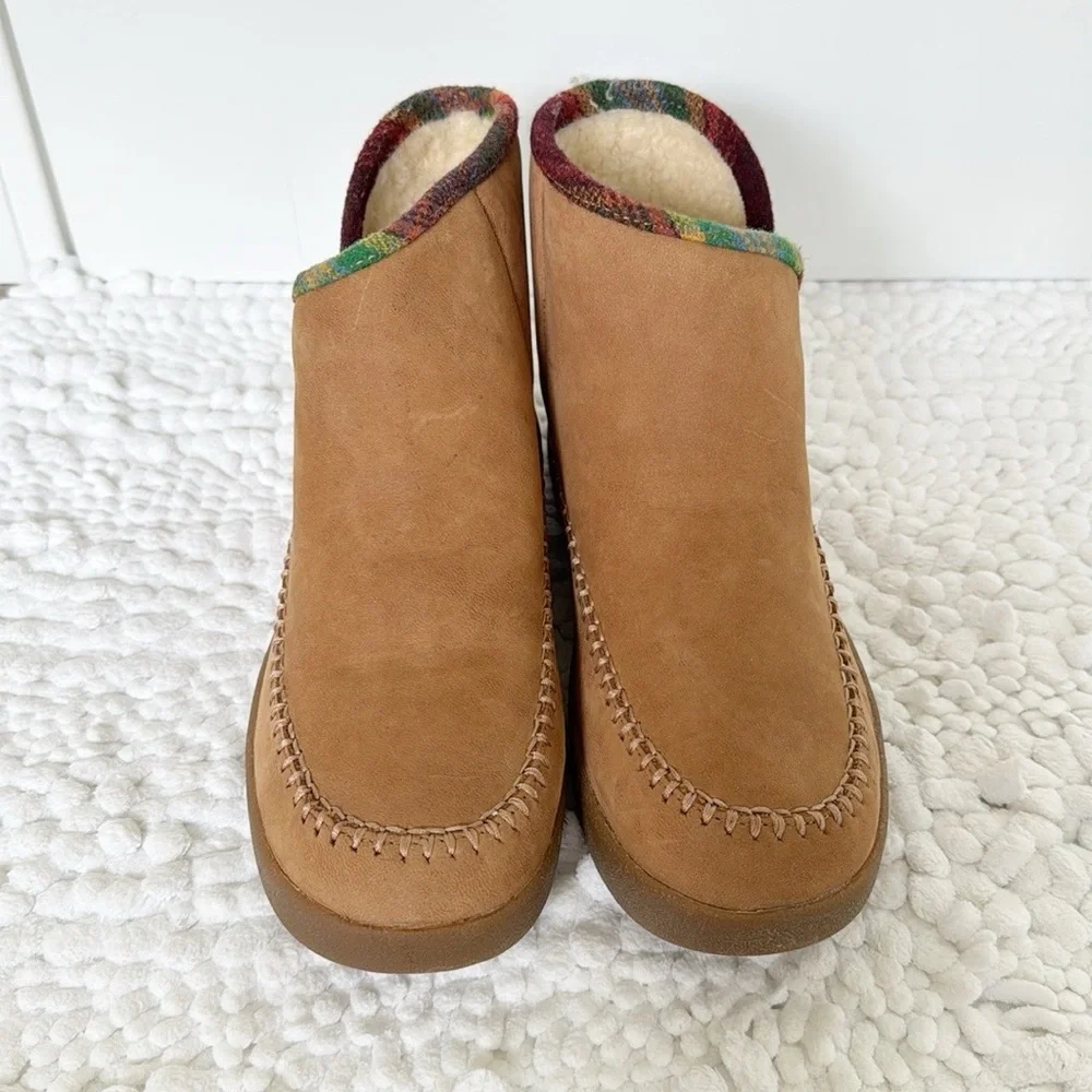 NWT SANUK Nice Bootah LX boots size 7 brown suede slip on faux shearling ankle